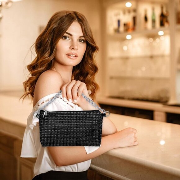 Women Crossbody Bag Rhinestone Bling Evening Clutch Bag,Ladies Handbag Glitter M - Picture 4 of 5